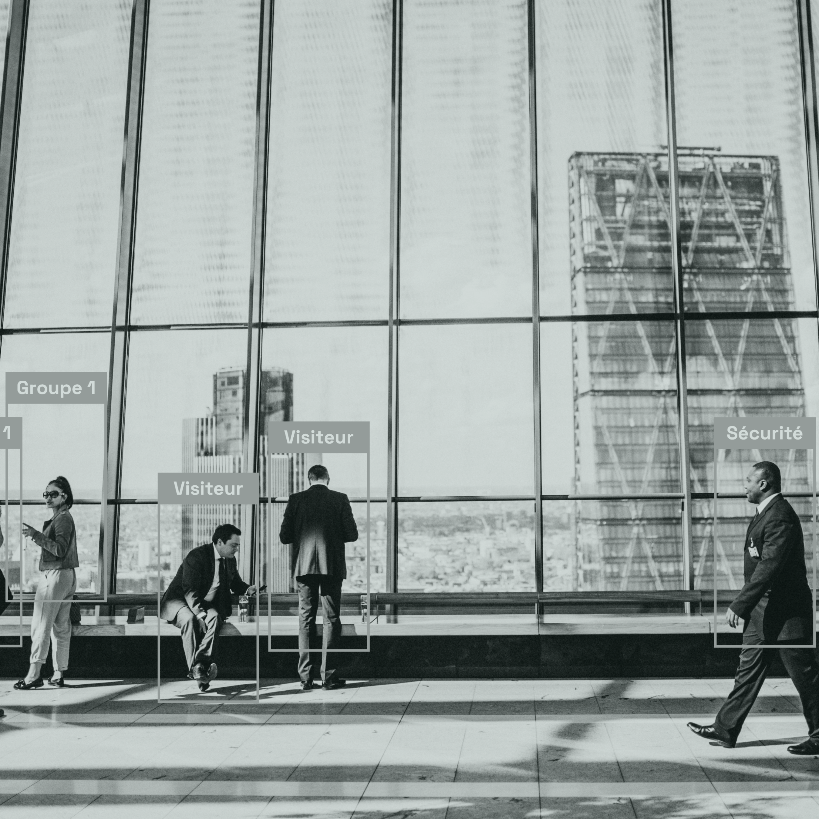 Visitors and security personnel in public space